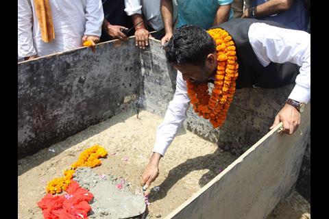 Laying the foundation stone for the Mechi - Mahakali Electric Railway Project.